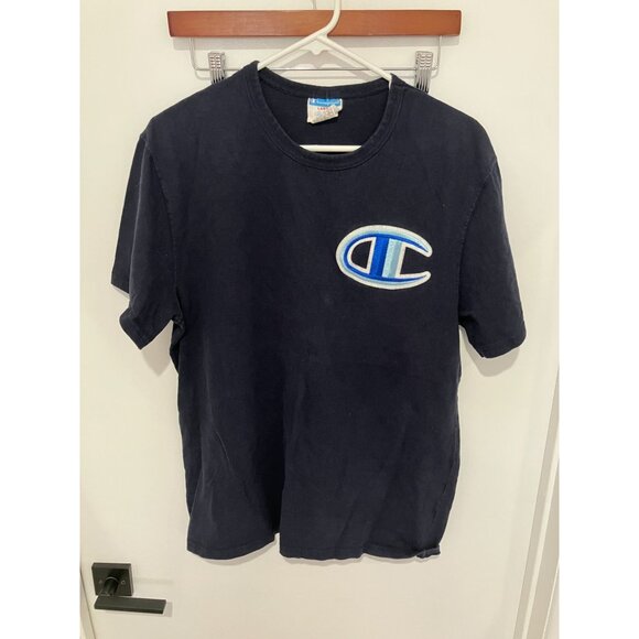 Champion Men's Vintage Embroidered Large Logo T-Shirt, Navy, Large - Picture 1 of 3